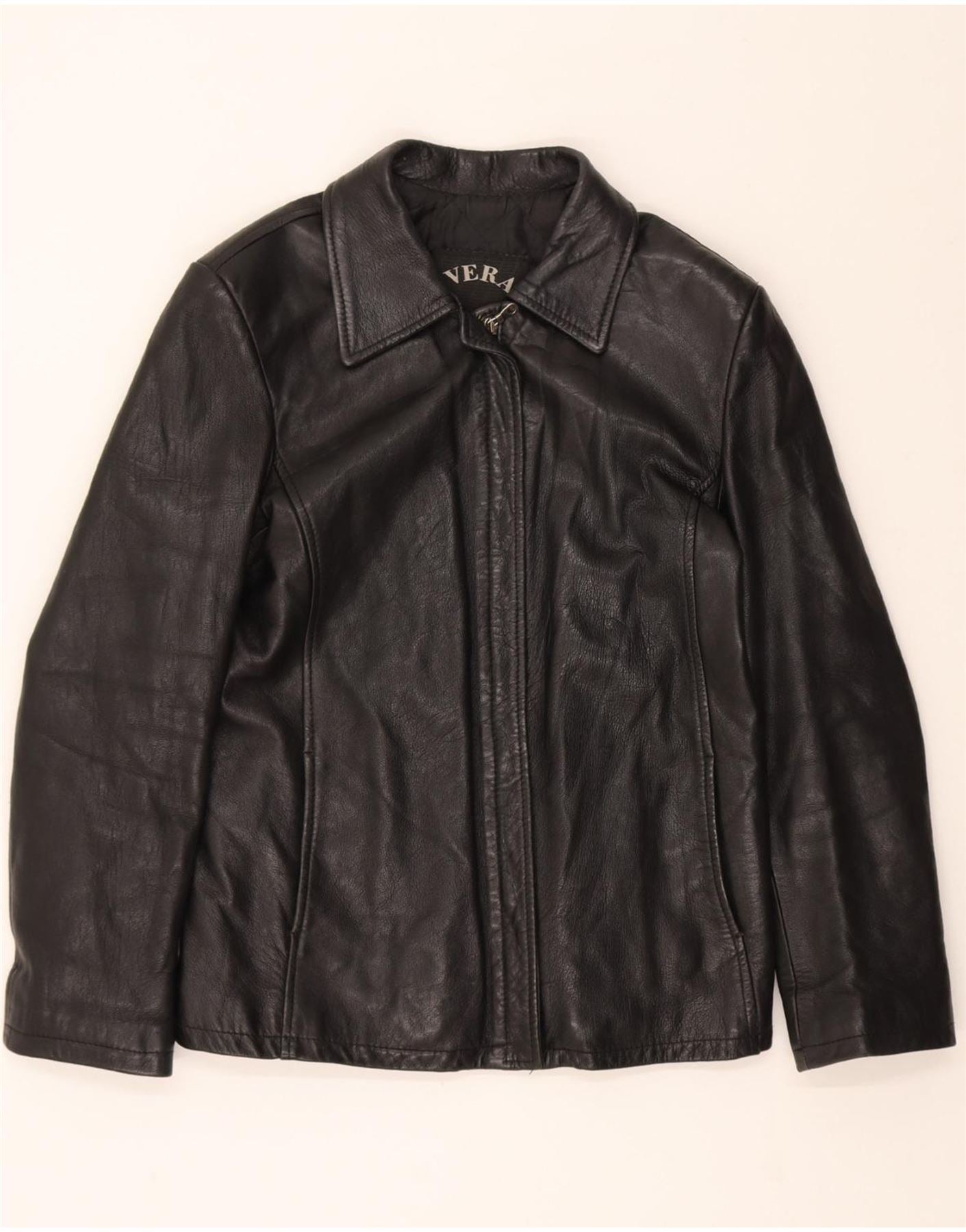VINTAGE Womens Leather Jacket IT 44 Medium Black Vintage Vintage and Second-Hand Vintage from Messina Hembry 