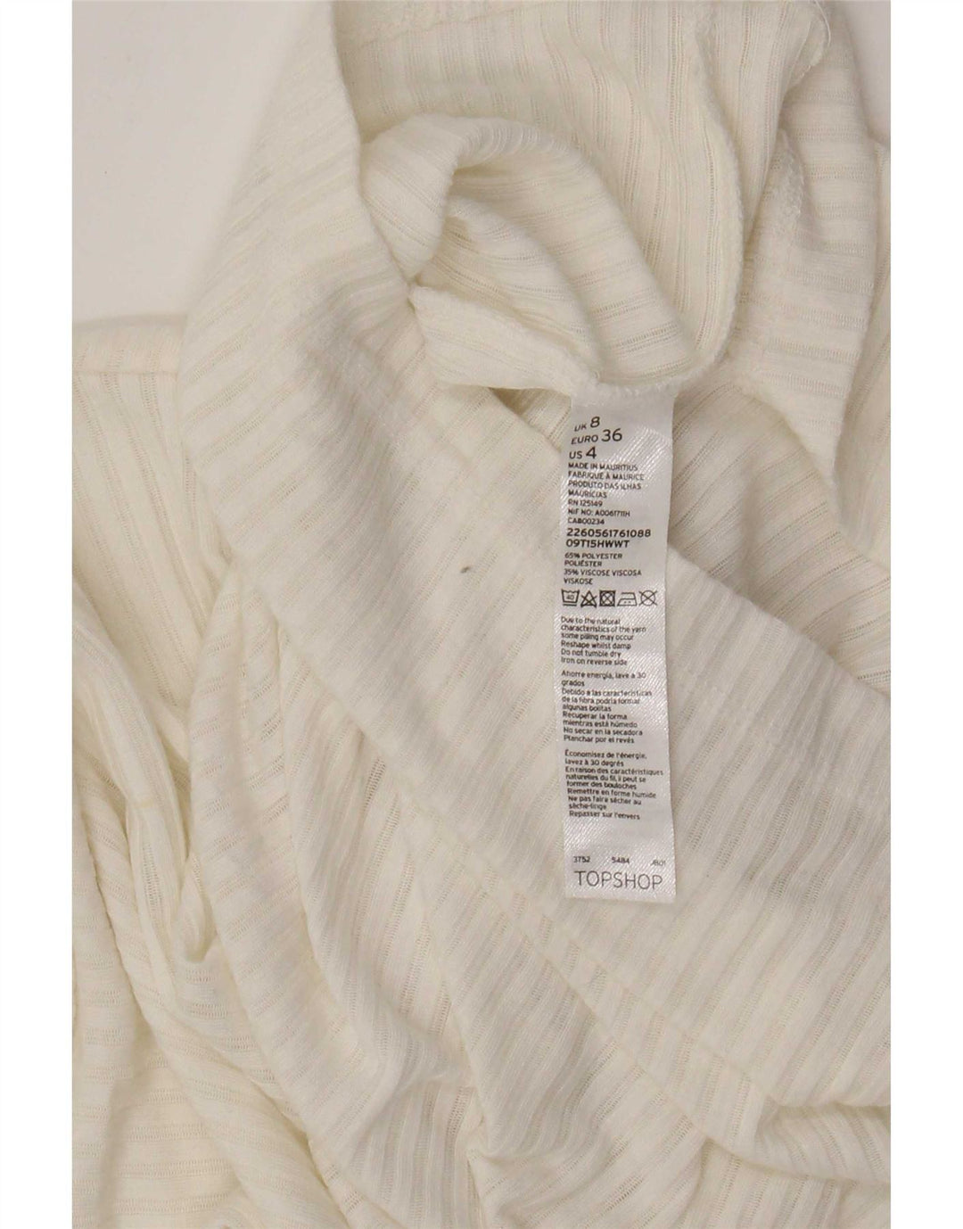 Topshop Top feminino manga longa Reino Unido 8 poliéster branco pequeno
