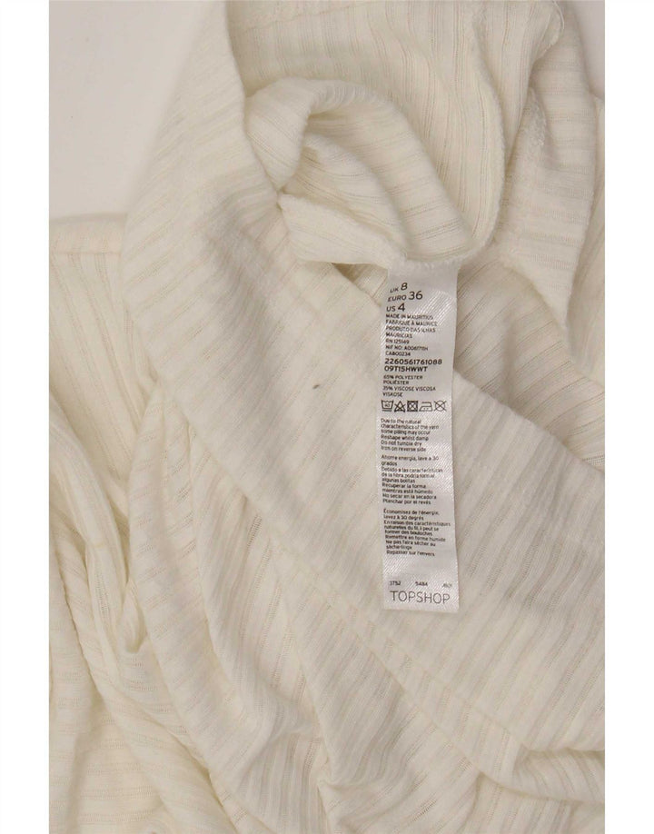 Topshop Top feminino manga longa Reino Unido 8 poliéster branco pequeno