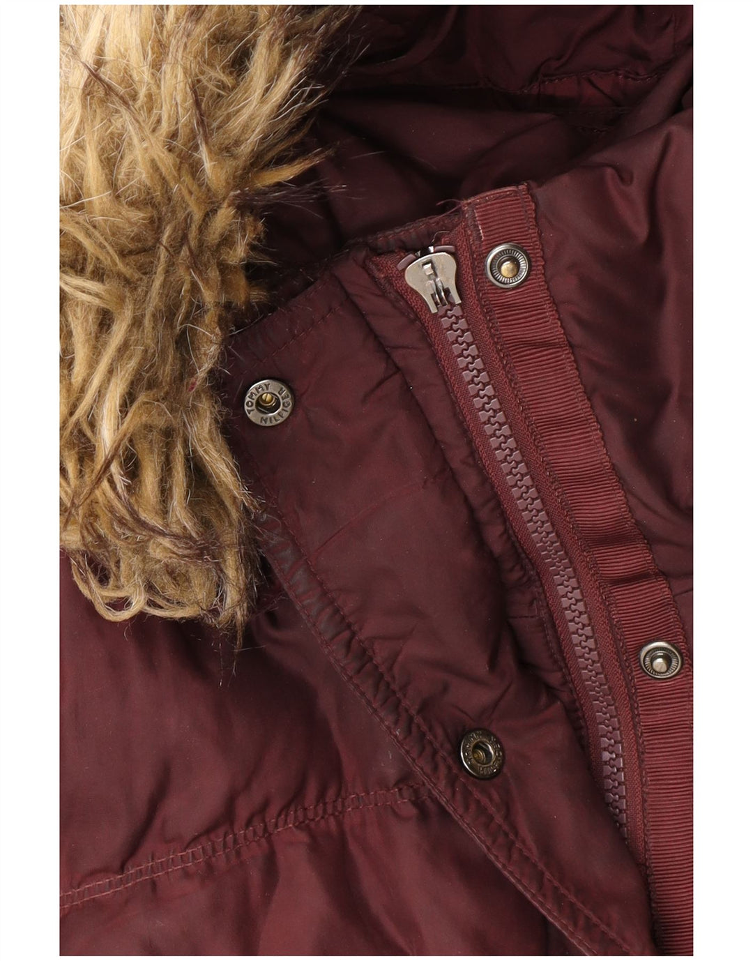 Jaqueta acolchoada com capuz feminina Tommy Hilfiger Reino Unido 10 pequeno poliéster cor de vinho