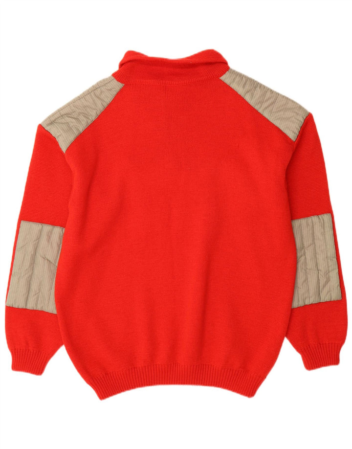 Suéter masculino Volkl com zíper e gola IT 52 grande lã colorblock vermelha