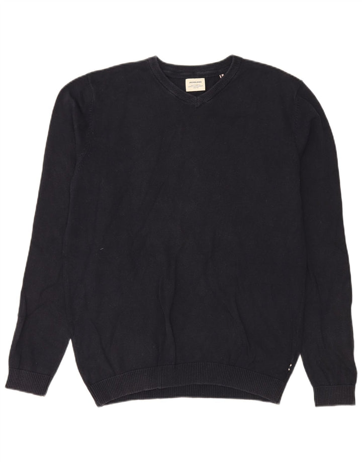 Suéter masculino JACK & JONES com decote em V médio azul marinho