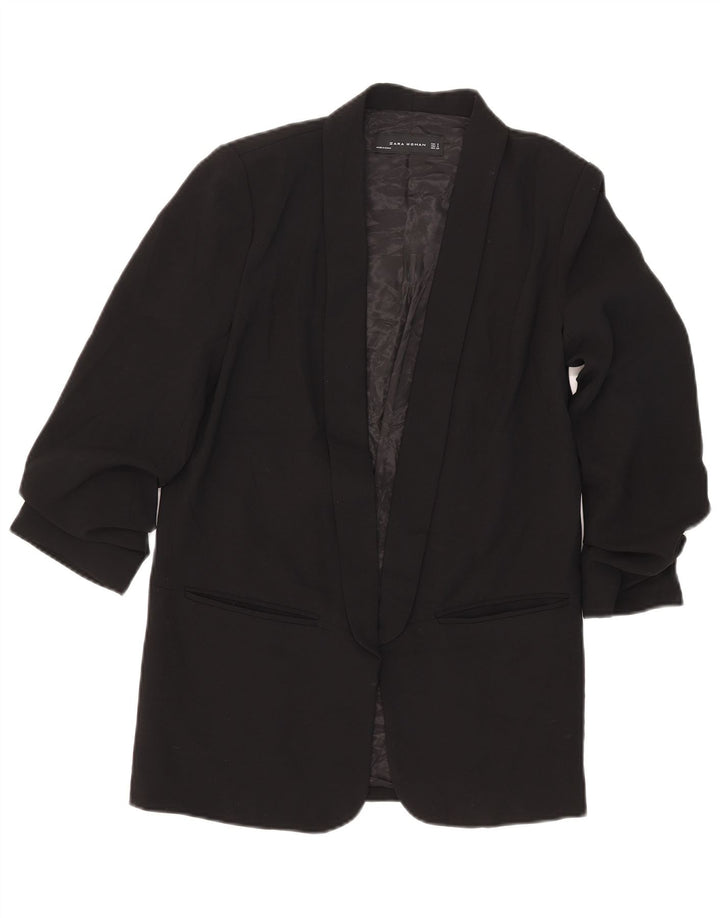 Jaqueta blazer aberta manga 3/4 feminina Zara Reino Unido 10 poliéster preto pequeno