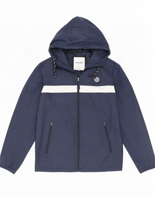 Jaqueta de chuva masculina Jack & Jones com capuz Reino Unido 38 bloco colorido azul marinho médio