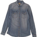 Camisa jeans masculina JACK & JONES grande algodão azul
