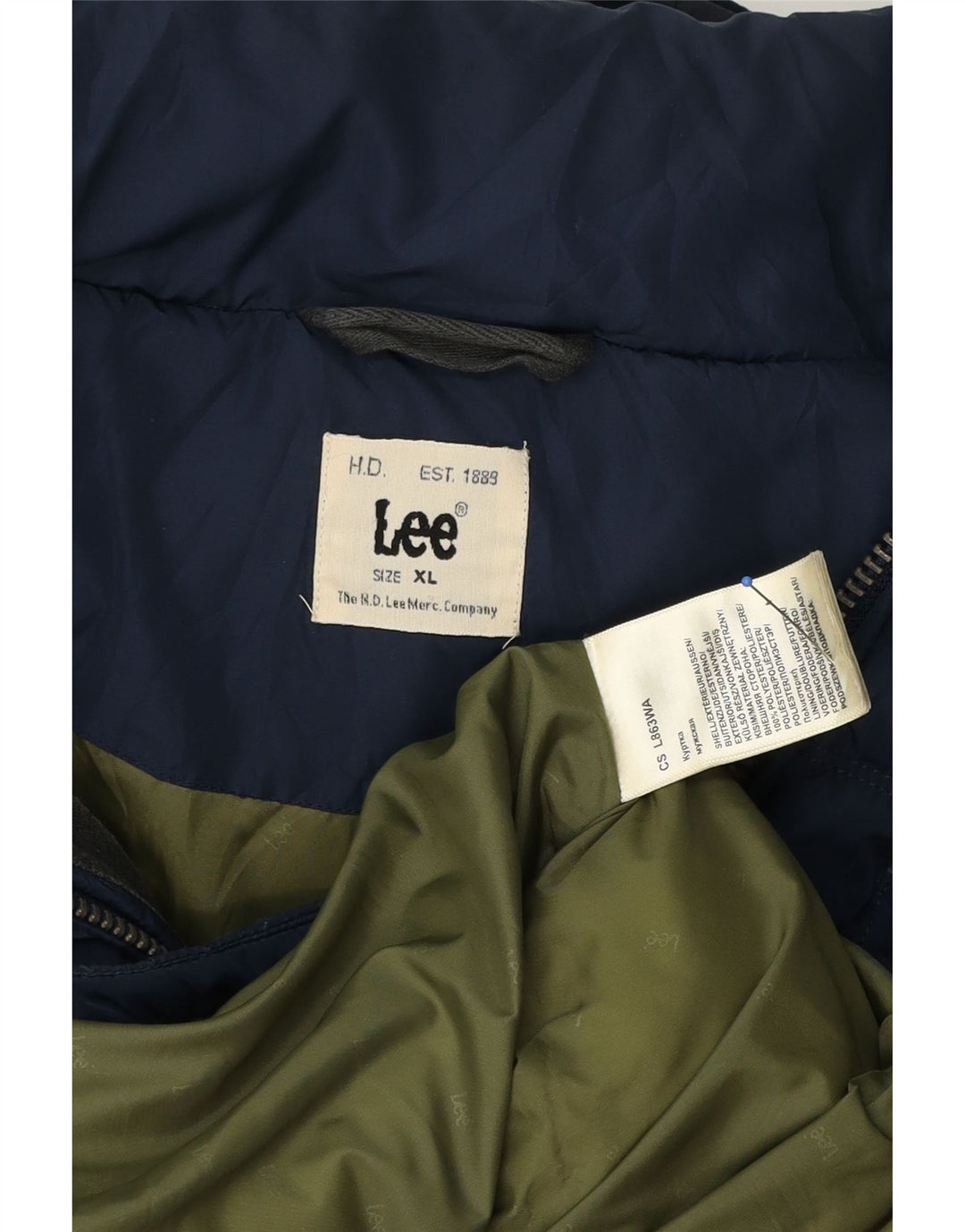 Jaqueta masculina Lee acolchoada com capuz UK 44 XL poliéster azul marinho
