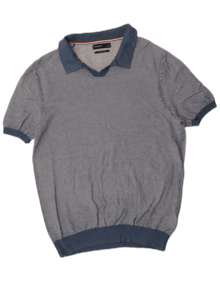 Suéter masculino Marks & Spencer Autograph Polo com gola grande azul