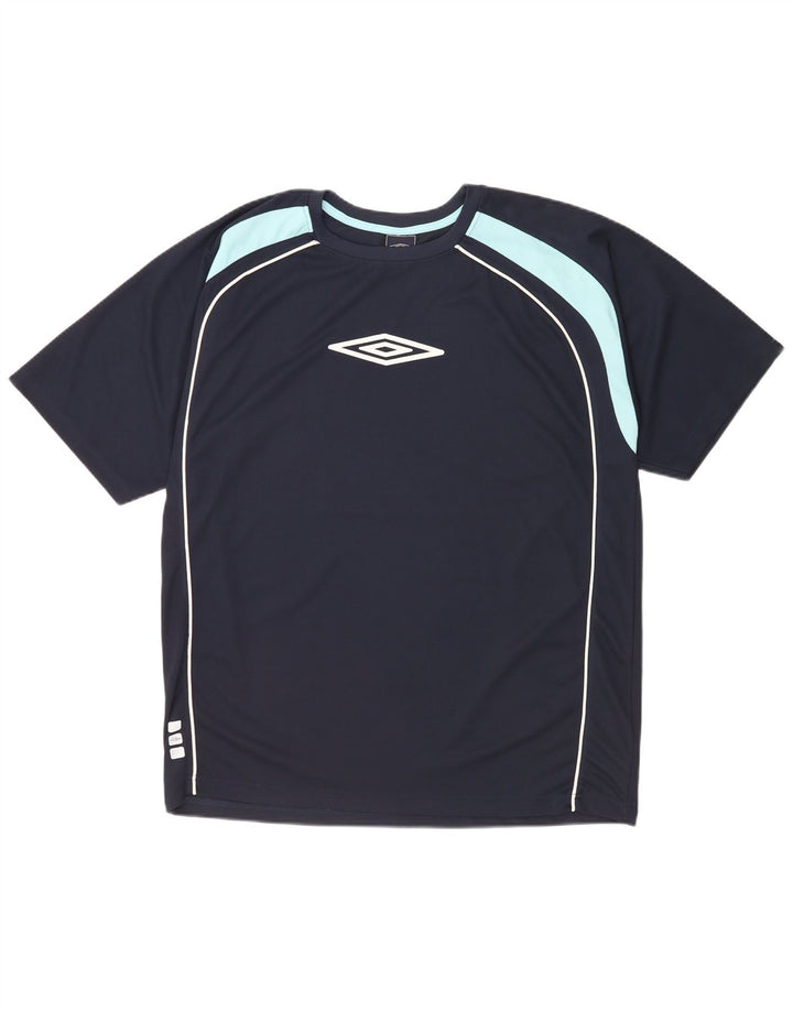 Camiseta gráfica masculina da Umbro Top grande poliéster colorblock azul marinho