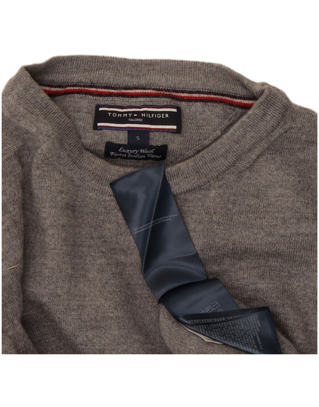 Suéter feminino TOMMY HILFIGER com gola redonda sob medida Reino Unido 10 pequeno cinza