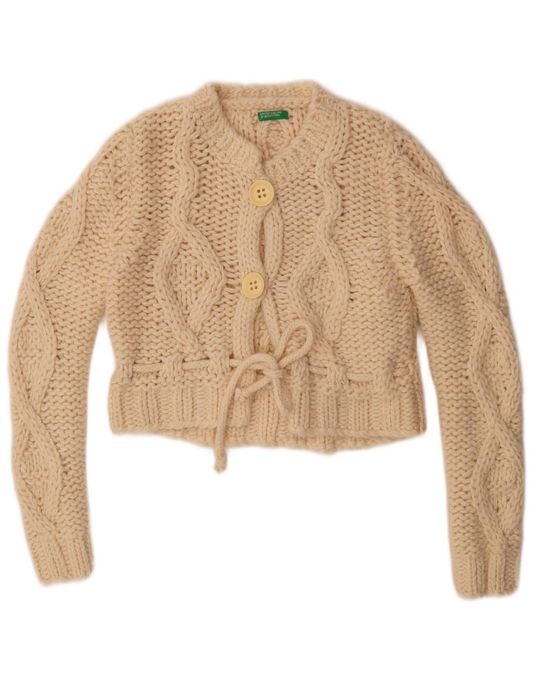 Suéter feminino Benetton Crop Cardigan UK 14 médio off white lã
