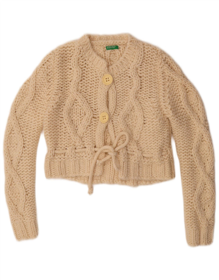 Suéter feminino Benetton Crop Cardigan UK 14 médio off white lã
