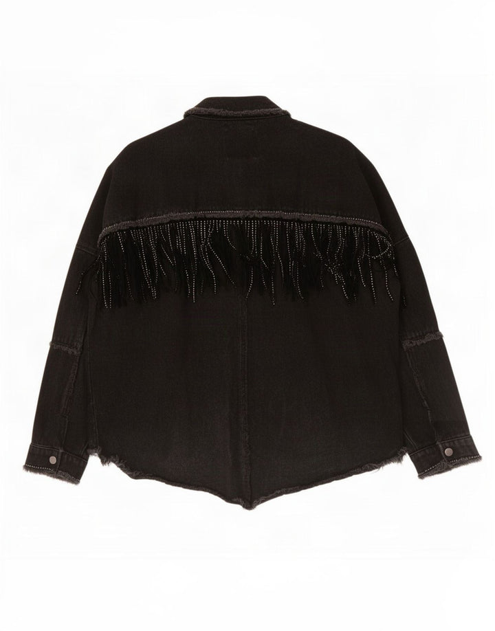 Jaqueta jeans feminina Zara Western Oversized UK 6 XS preta