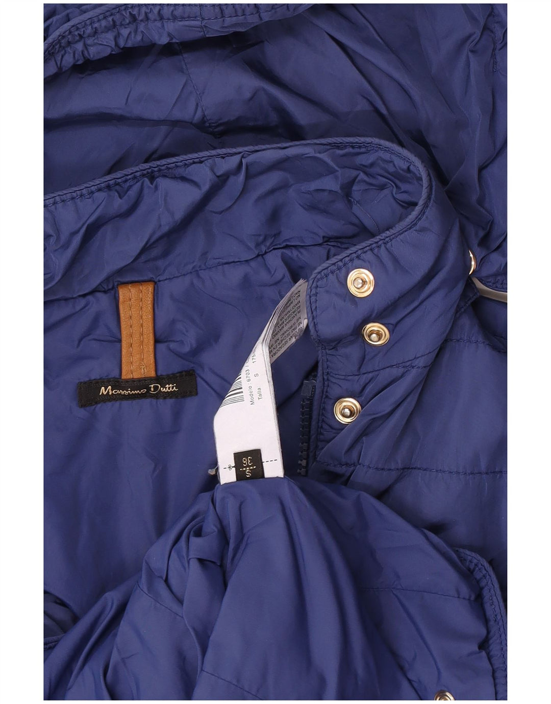 Jaqueta feminina acolchoada com capuz Massimo Dutti EU 36 nylon azul pequeno