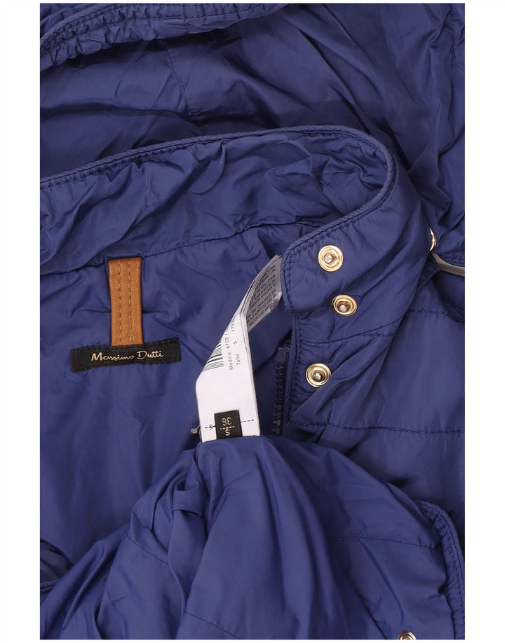 Jaqueta feminina acolchoada com capuz Massimo Dutti EU 36 nylon azul pequeno