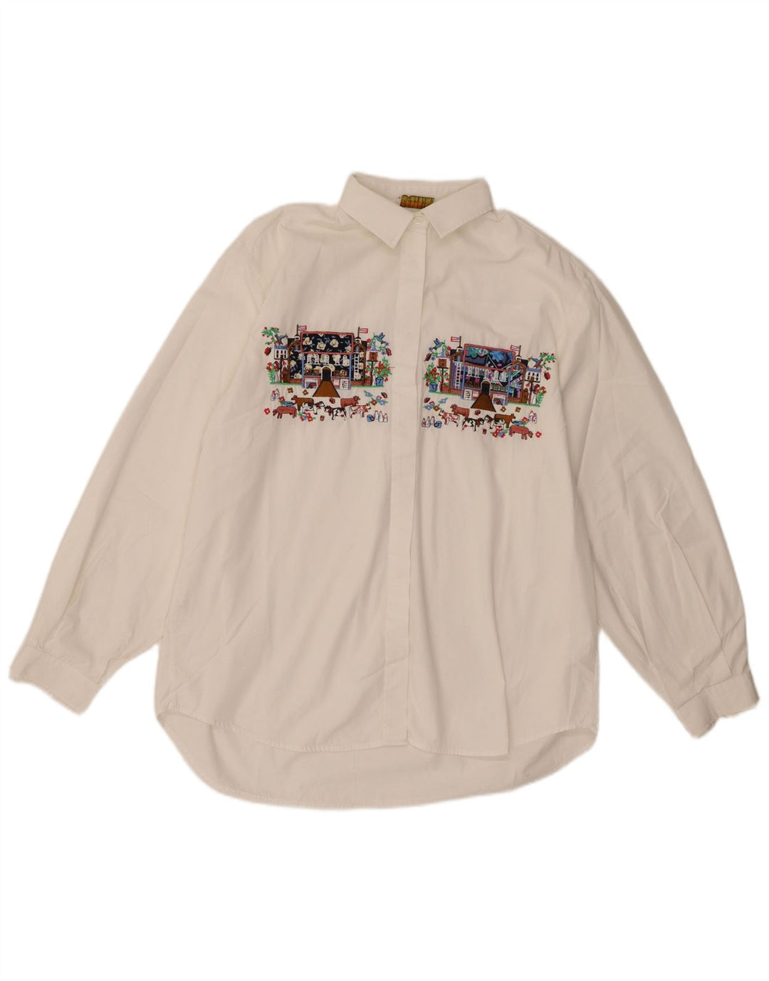 Camisa gráfica feminina vintage Reino Unido 14 grande algodão branco