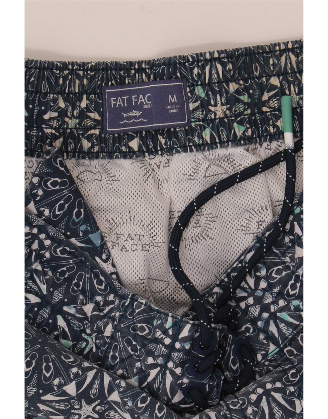 Shorts de natação masculino Fat Face, algodão geométrico azul marinho médio