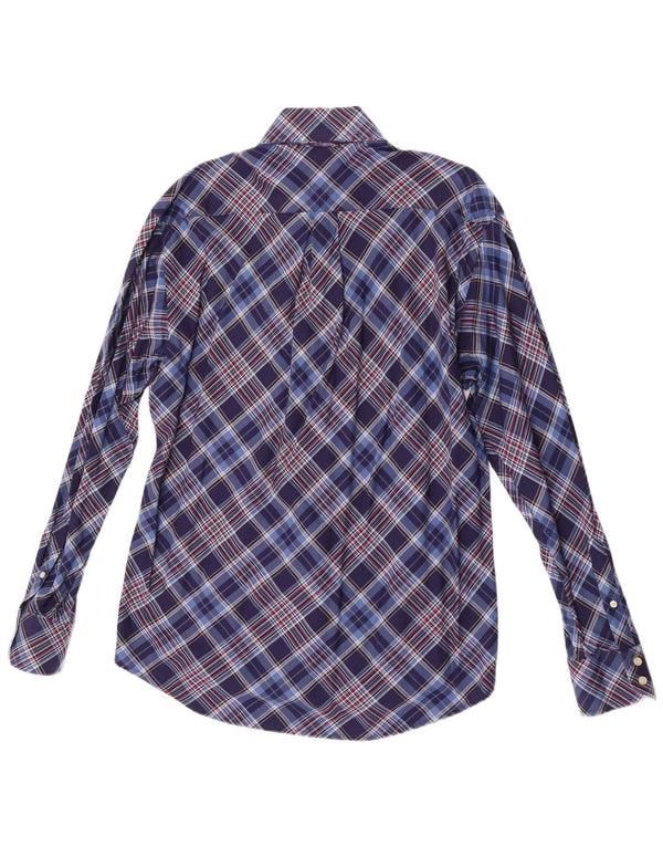 Camisa masculina Tommy Hilfiger de algodão xadrez azul médio