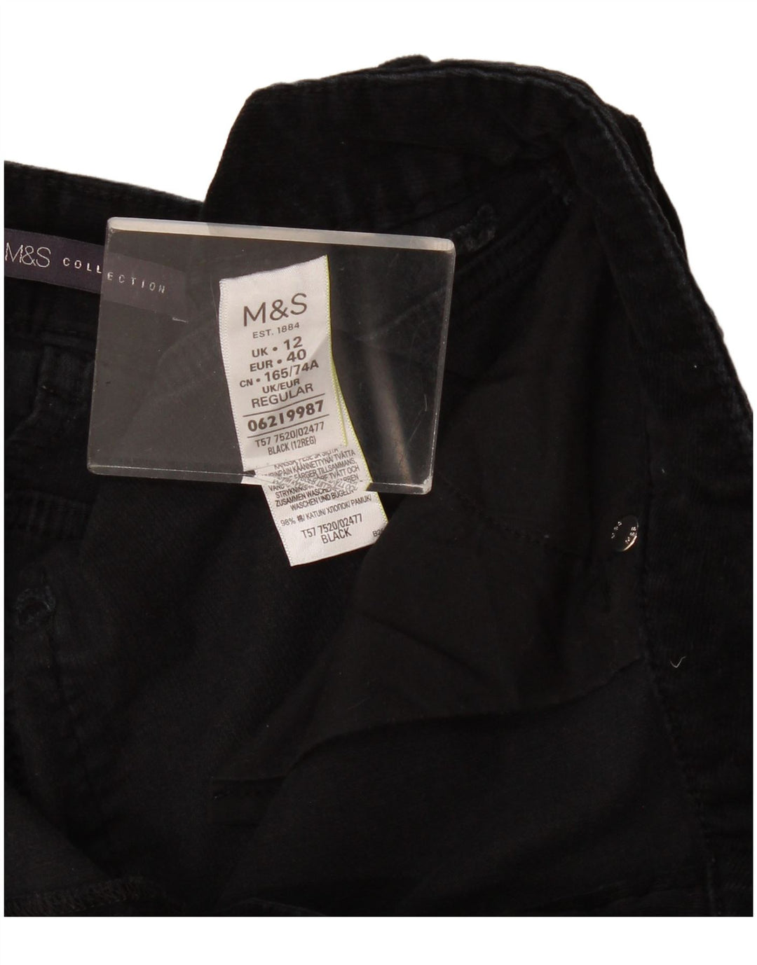 Calça feminina de veludo Marks & Spencer Reino Unido 12 médio W30 L29 preta