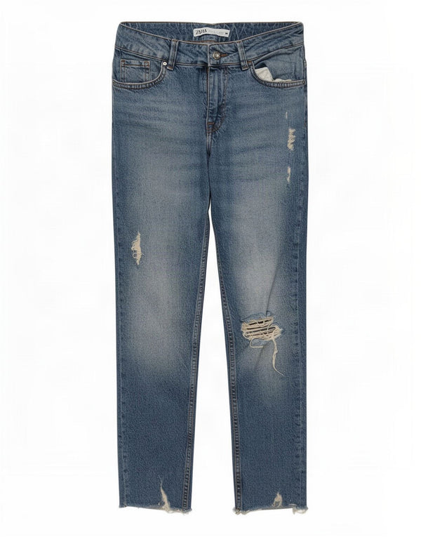 Calça jeans skinny feminina Zara com corte desgastado UE 38 pequeno W28 L25 azul