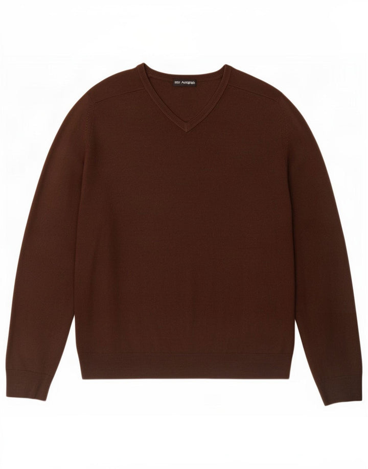 Suéter masculino Marks & Spencer com decote em V grande acrílico marrom