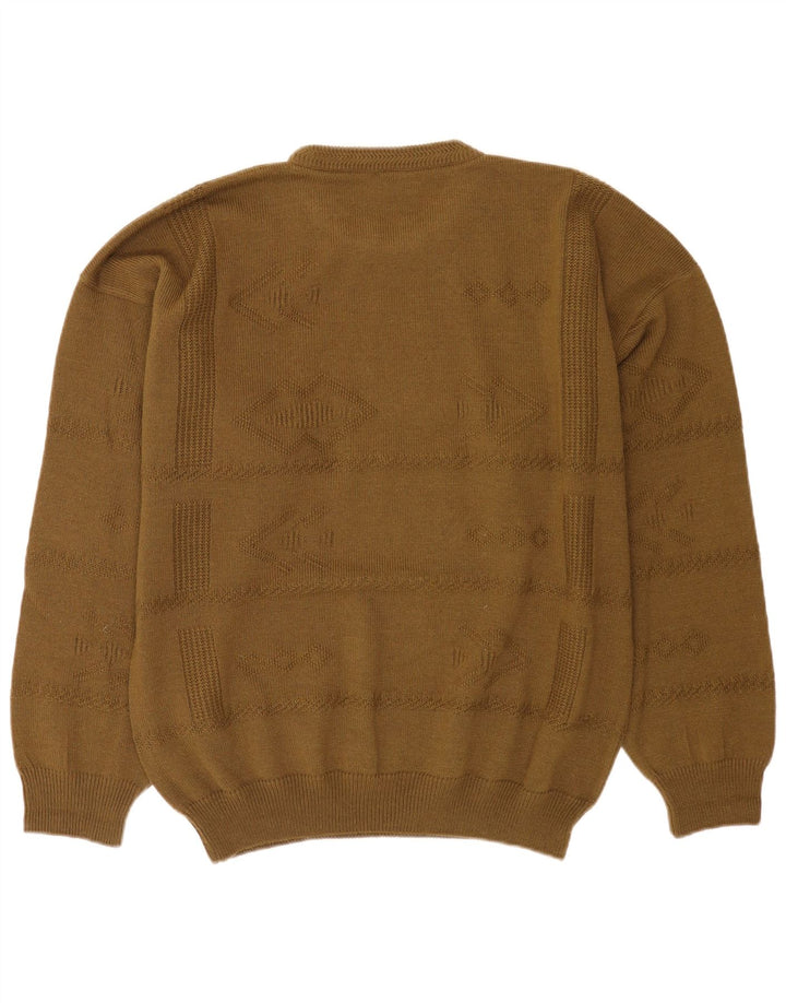 Suéter vintage masculino com gola redonda XL lã cáqui