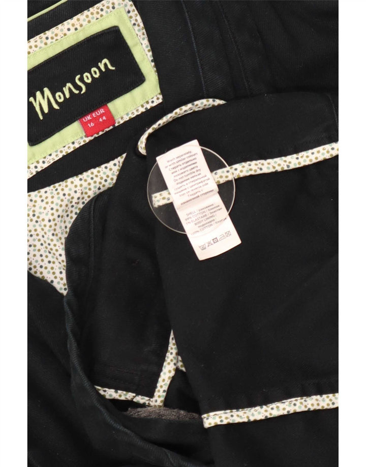 Jaqueta blazer feminina Monsoon com 1 botão Reino Unido 16 grande algodão preto