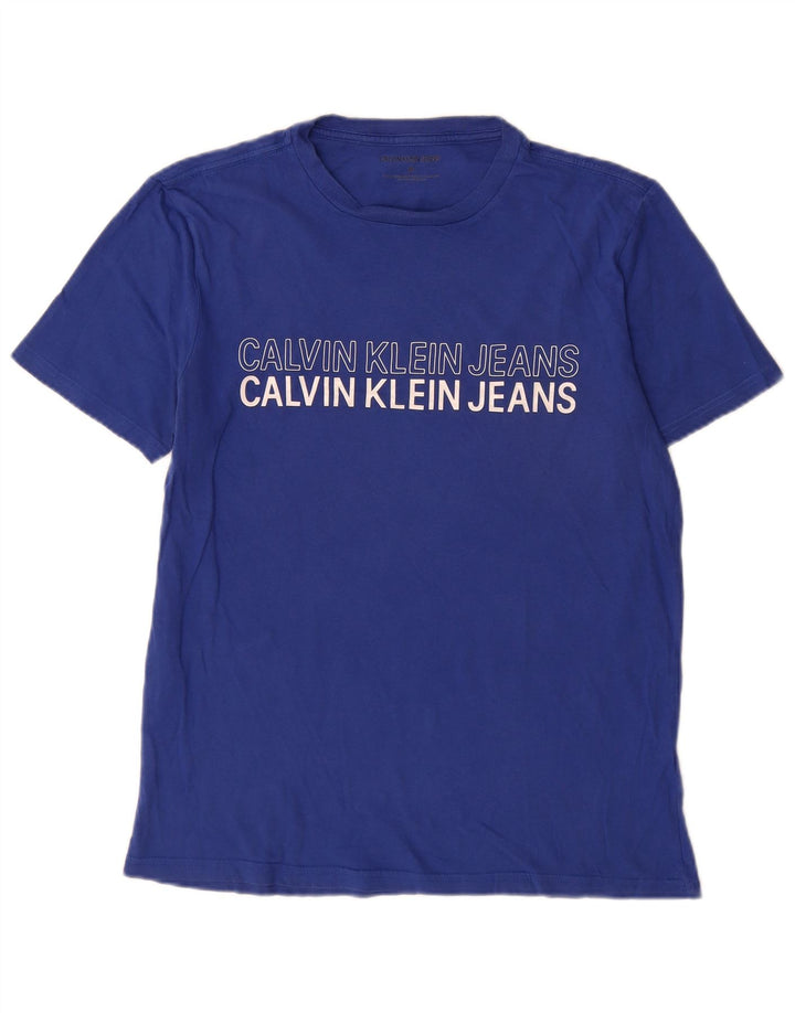 Calvin Klein Jeans Camiseta masculina gráfica Top médio algodão azul