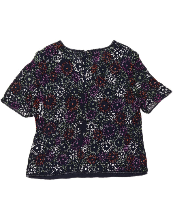 Blusa feminina Frank Usher Top UK 20 2XL azul marinho floral poliéster