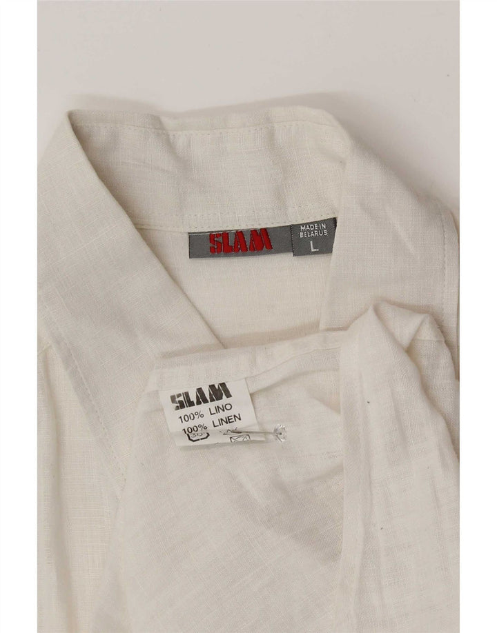 Camisa masculina Slam de manga curta grande linho branco