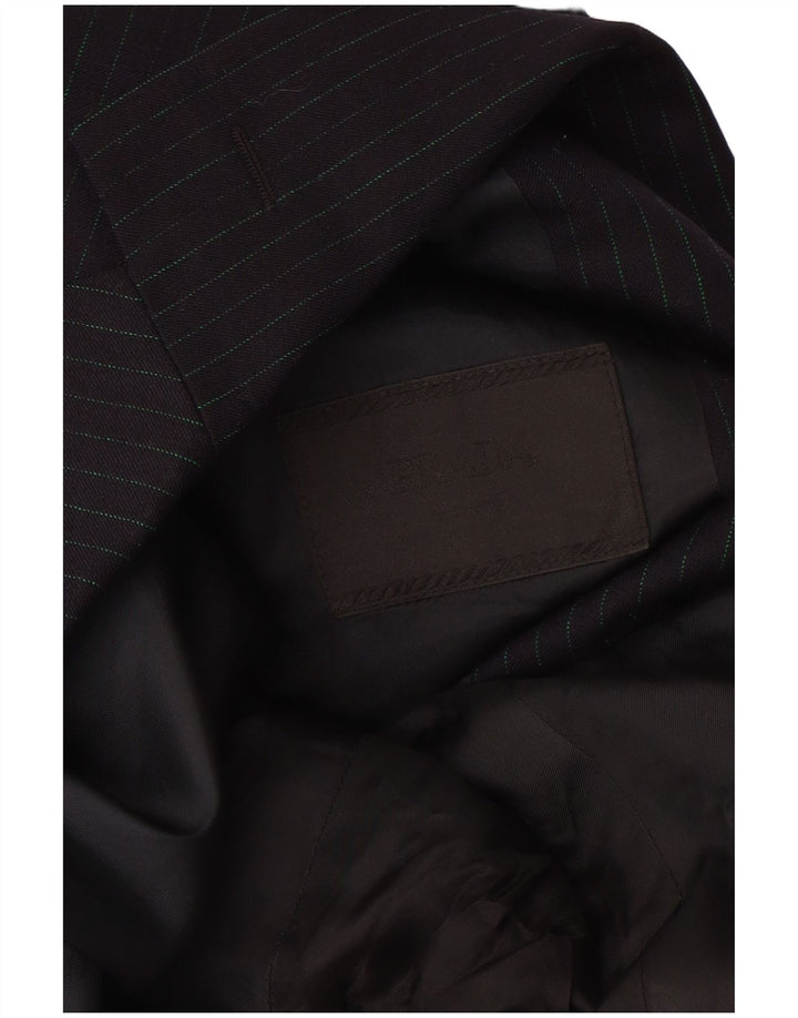 Jaqueta blazer masculina Prada com 3 botões tamanho 56 2XL lã virgem listrada preta