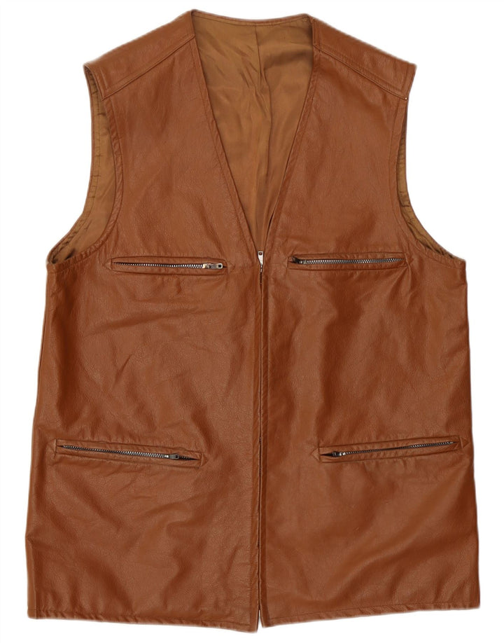 Colete de couro masculino vintage UK 38 marrom médio