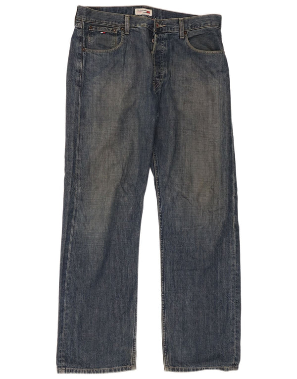 Tommy Hilfiger Masculino Flag Straight Jeans W34 L32 Azul Algodão