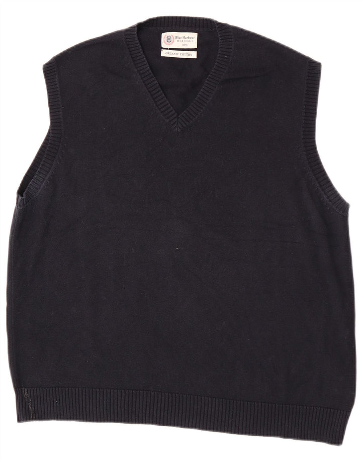 Regata masculina Marks & Spencer Blue Harbour Vest grande algodão azul marinho