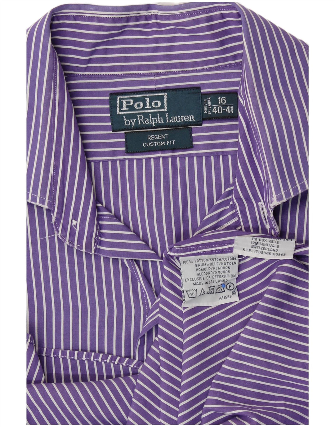 Camisa masculina Polo Ralph Lauren Regent tamanho 16 grande algodão listrado roxo
