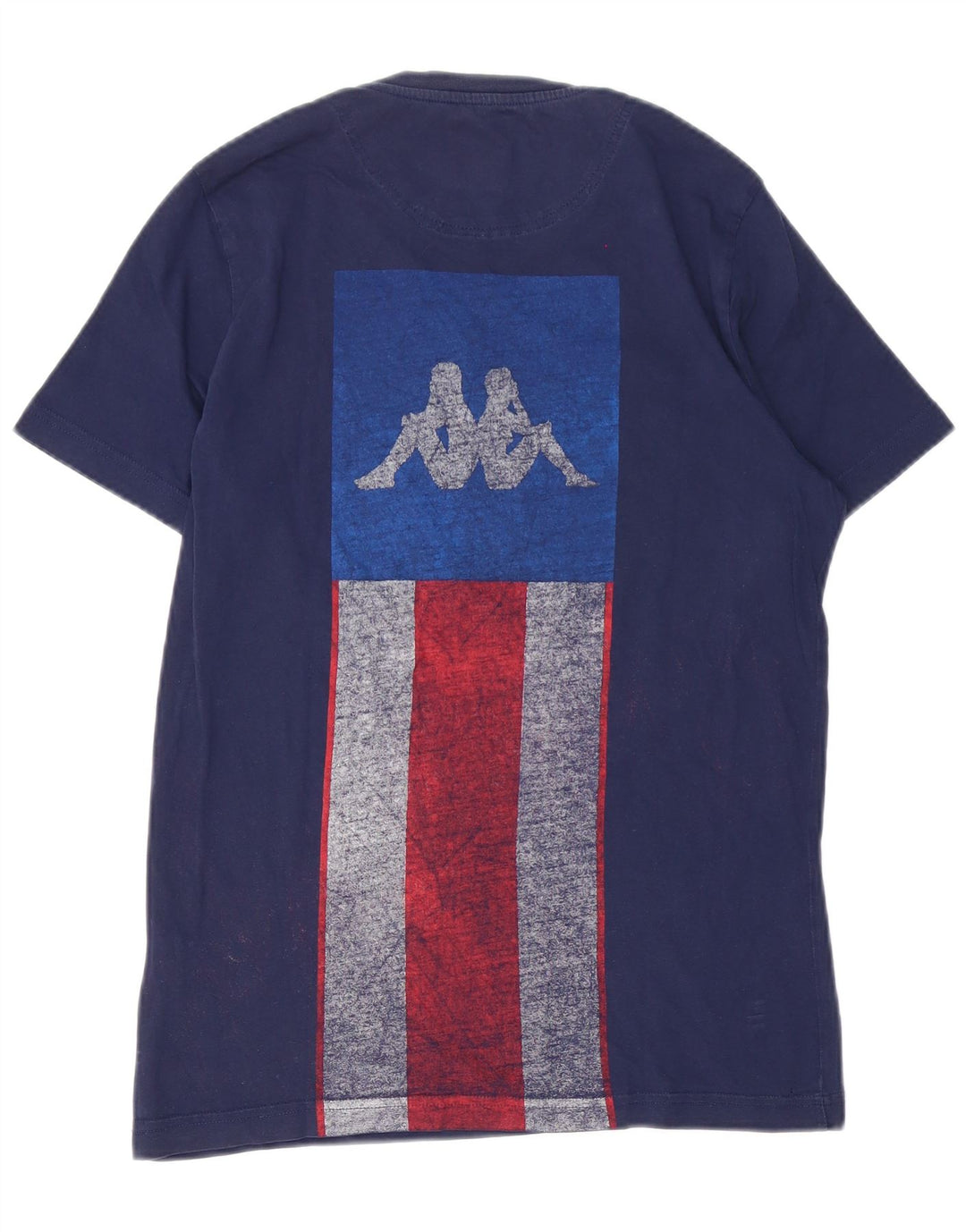 Camiseta gráfica masculina Kappa Top médio azul marinho algodão colorblock
