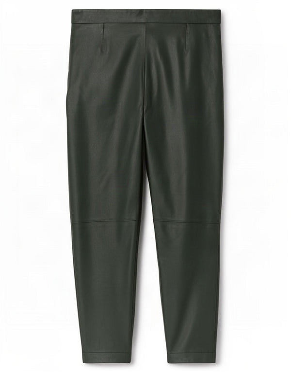 Zara Womens Crop Faux Leather Leggings XL W32 L23 Green Polyester