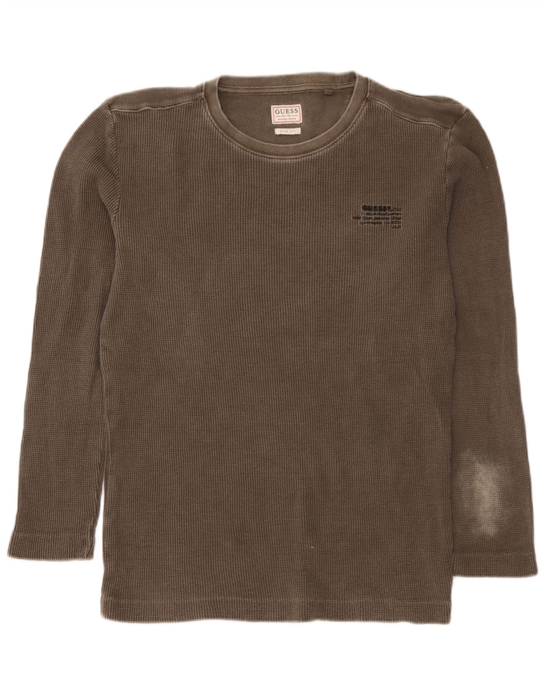 Guess Mens Slim Fit Top Manga Longa Médio Caqui