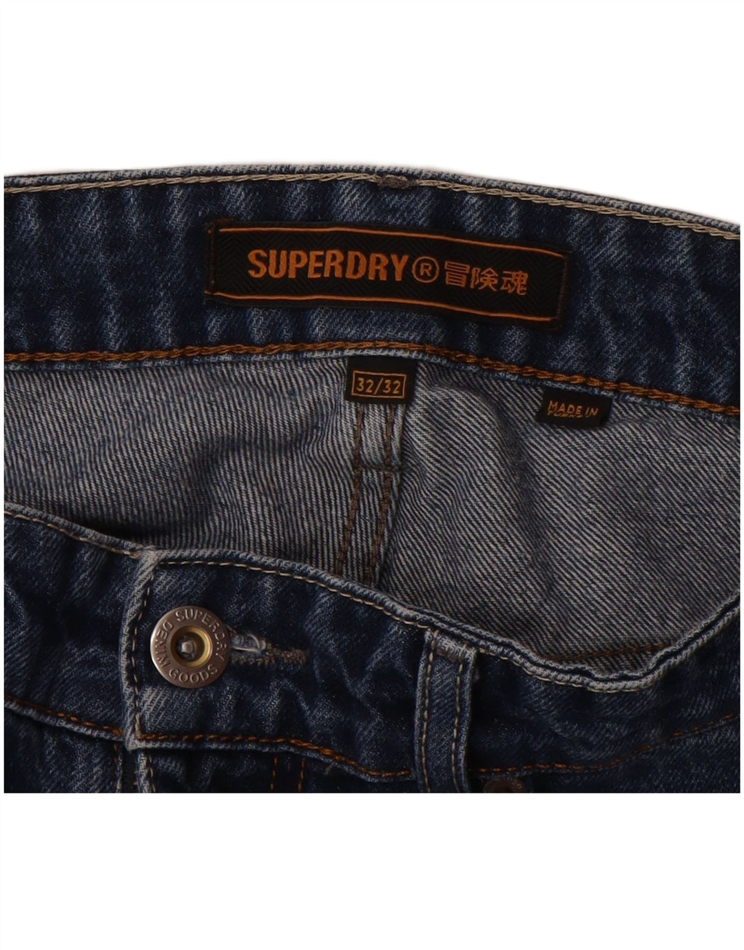 Jeans cônicos masculinos SUPERDRY W32 L32 algodão azul