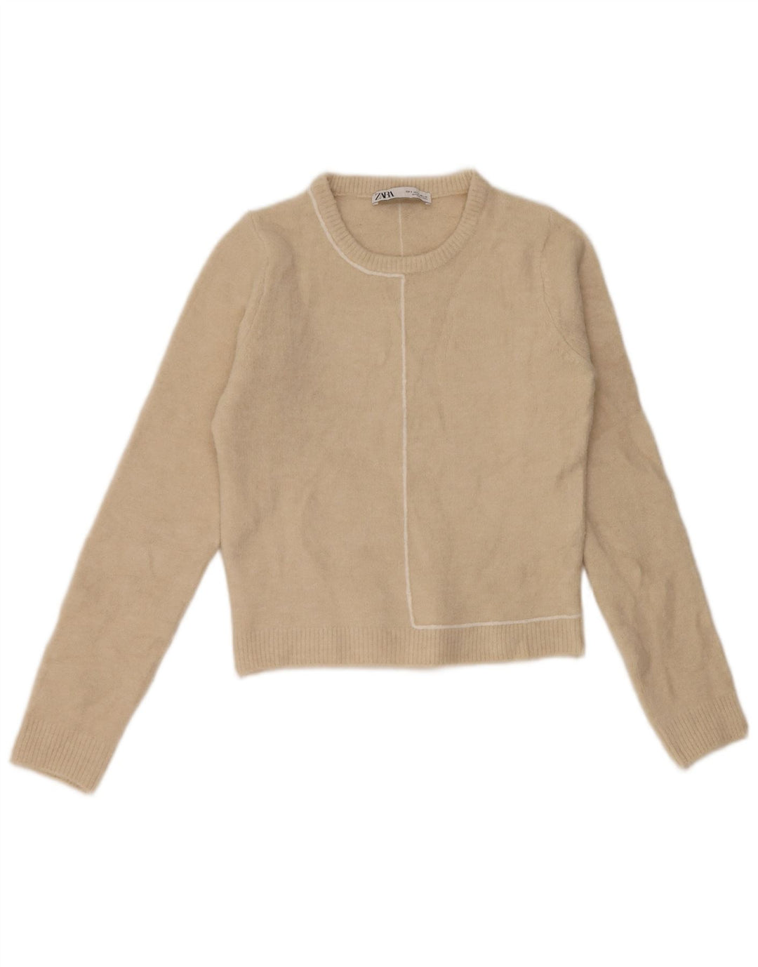 Suéter feminino Zara com gola redonda, Reino Unido 10 pequeno bege