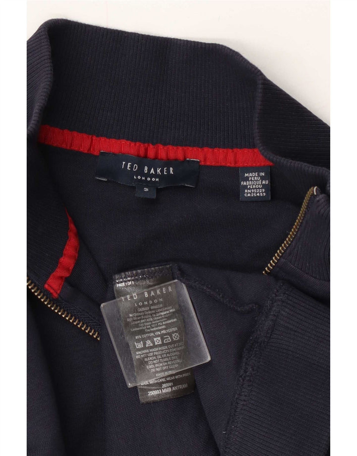 Suéter masculino Ted Baker com zíper e gola tamanho 3 médio azul marinho algodão