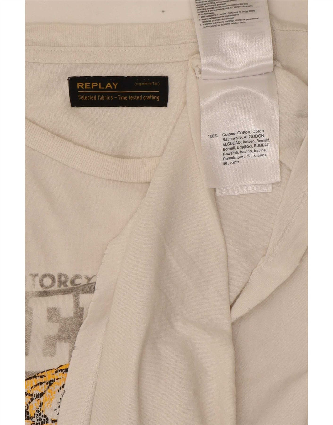 Replay Camiseta masculina gráfica Top médio algodão branco
