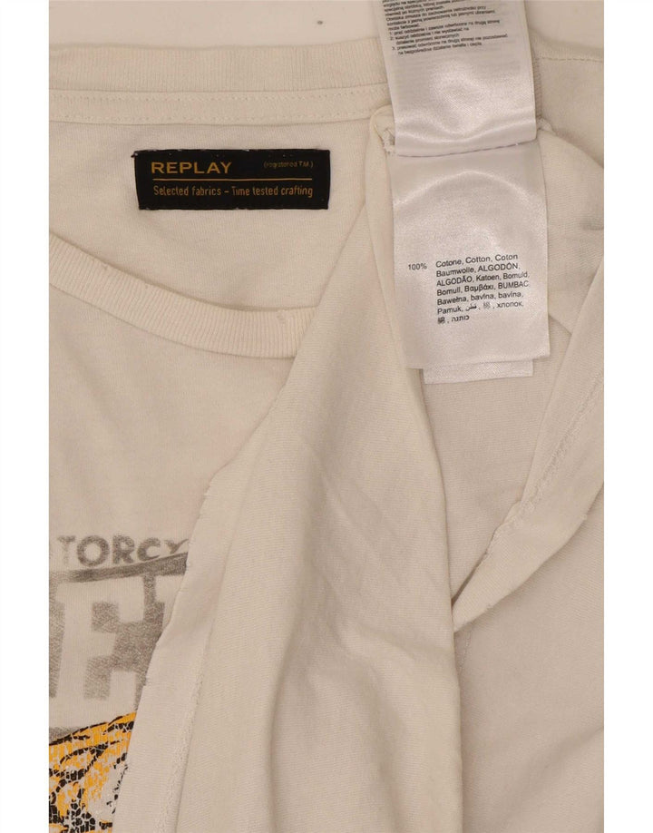 Replay Camiseta masculina gráfica Top médio algodão branco