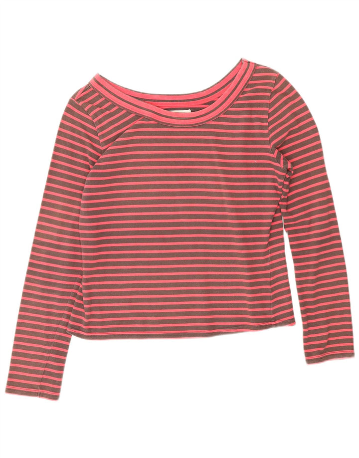 Toast Womens Lash Top Manga Longa Reino Unido 12 Algodão Listrado Marrom Médio