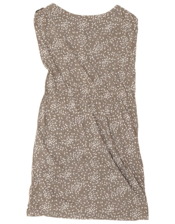 Vestido feminino branco sem mangas com bainha UK 14 grande cinza floral