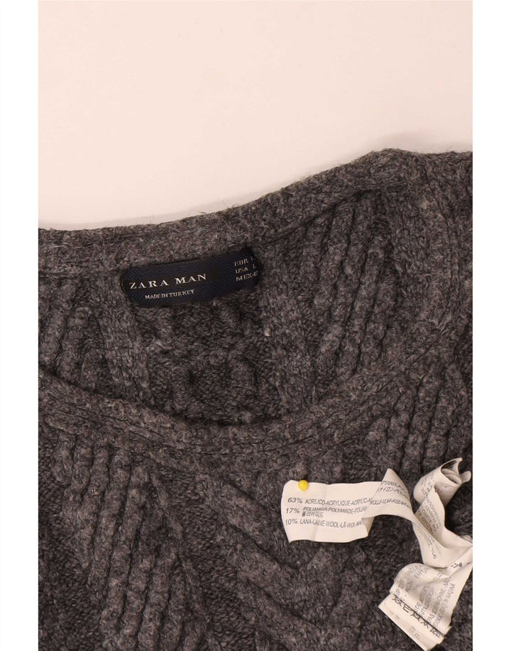 Zara Suéter masculino com gola redonda, grande acrílico manchado cinza