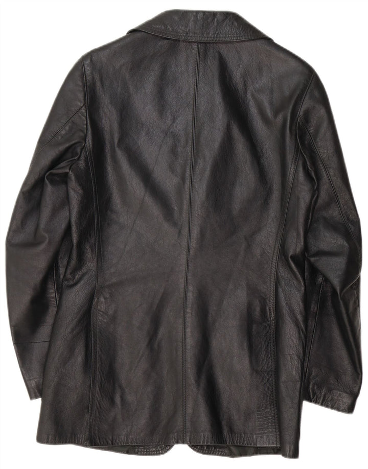Jaqueta blazer de couro masculina vintage com 3 botões Reino Unido 36 couro preto pequeno