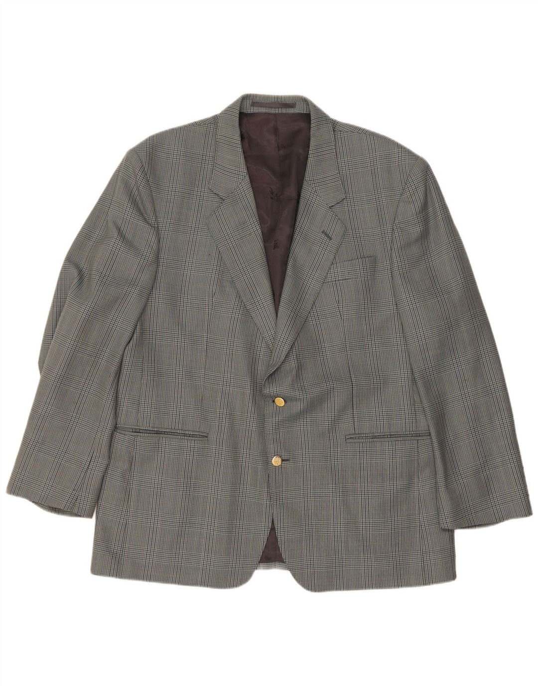 Jaqueta blazer masculina Burberrys com 2 botões Reino Unido 40 grande cinza houndstooth lã