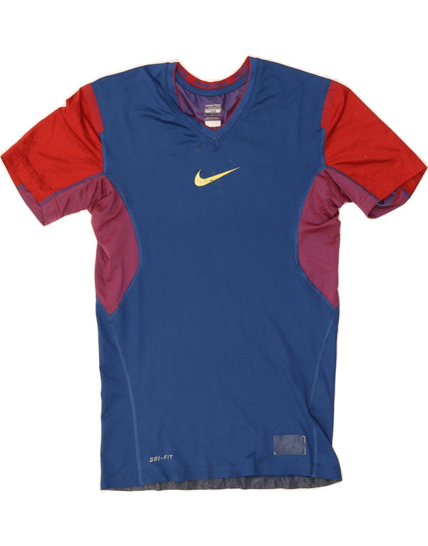 Camiseta feminina NIKE Dri Fit UK 12 médio azul colorblock poliéster