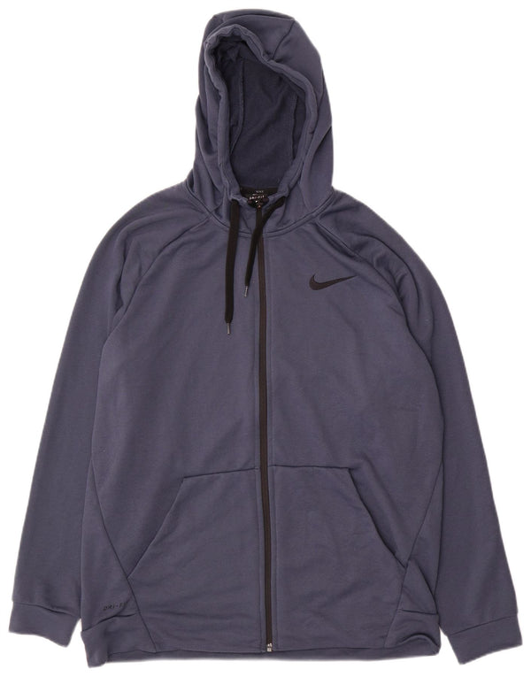 Nike Mens Dri Fit Zip Hoodie Sweater Large Navy Blue