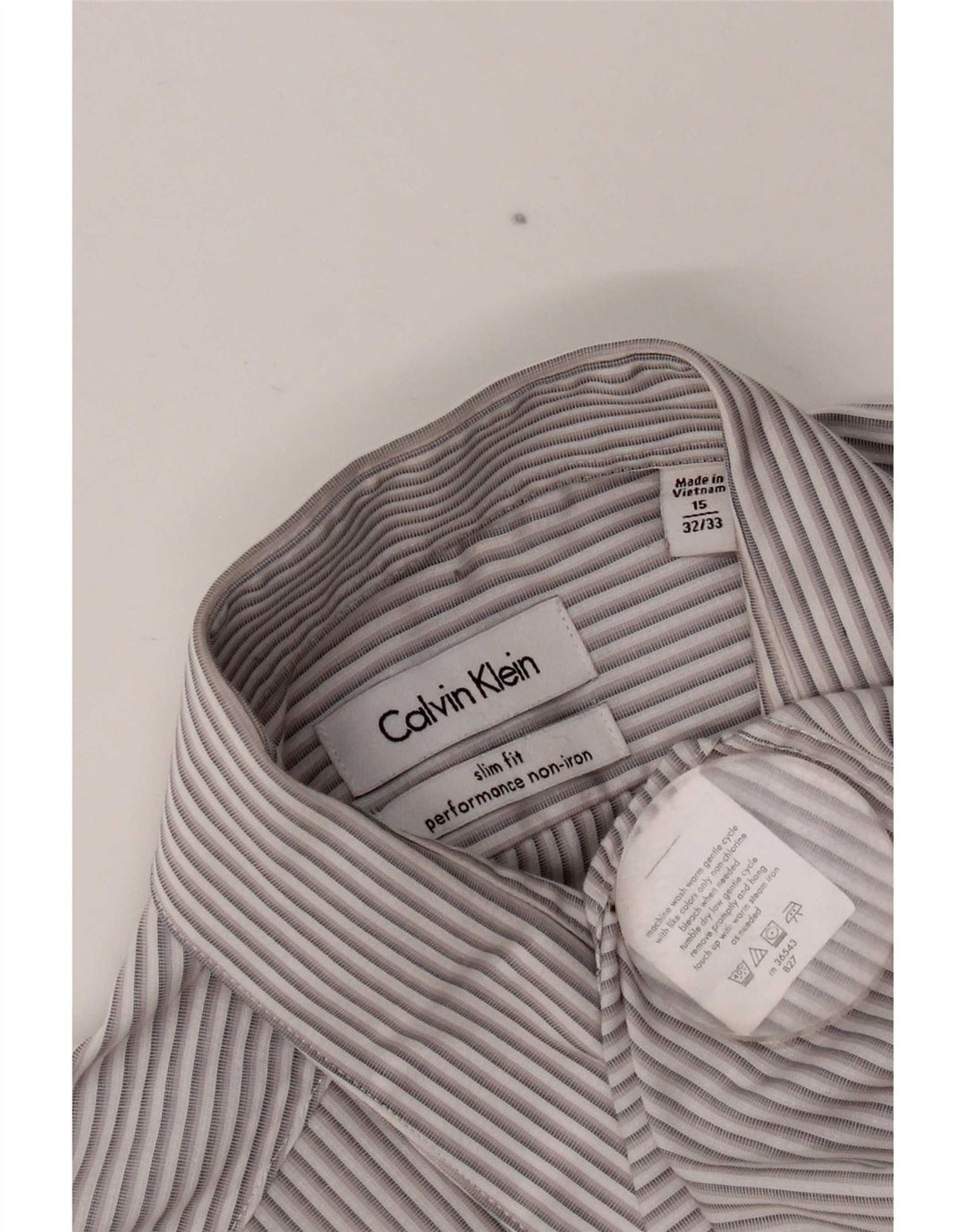 Camisa masculina Calvin Klein Slim Fit tamanho 15 1/2 cinza médio listrado
